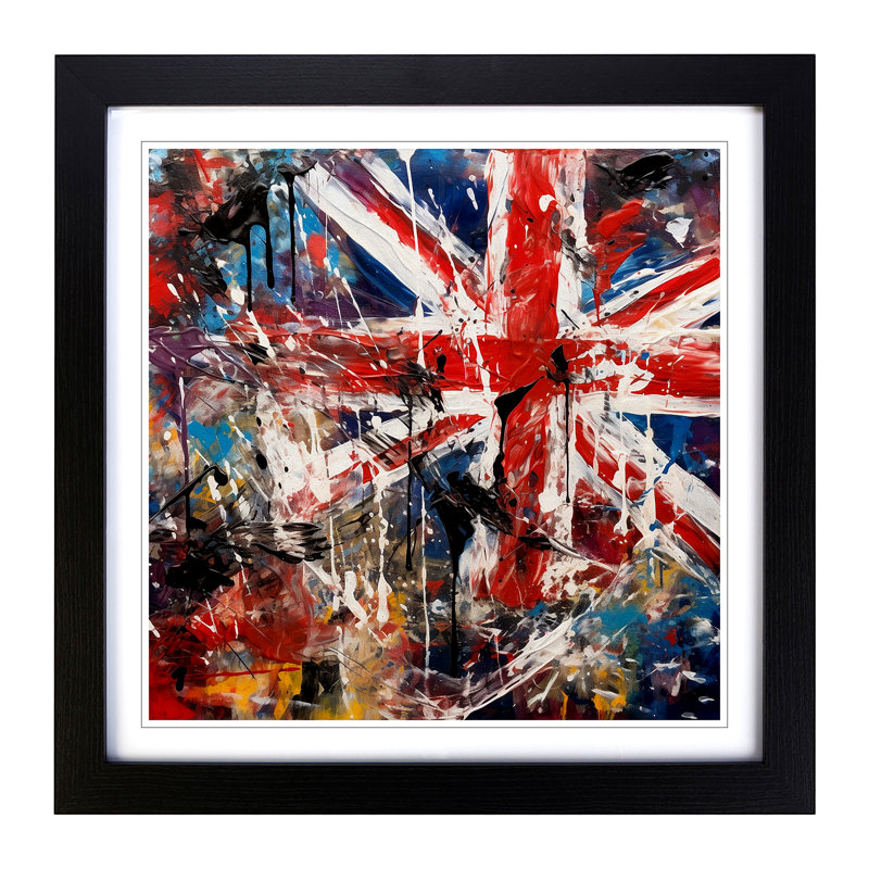 Union Jack Expressionism - Single Picture Frame Print on Wood, Black