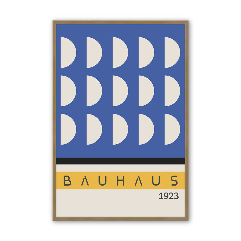 Blue and Yellow Bauhaus Print, Brushed Gold, 11.25" H x 9.25" W