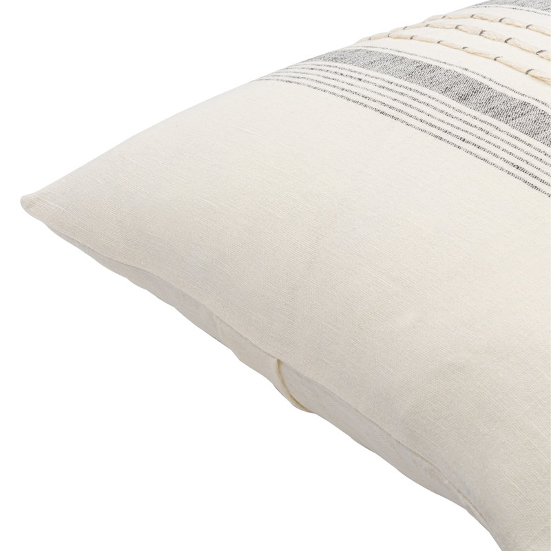 22" Cream and Black Embroidered Linen Kids Pillow