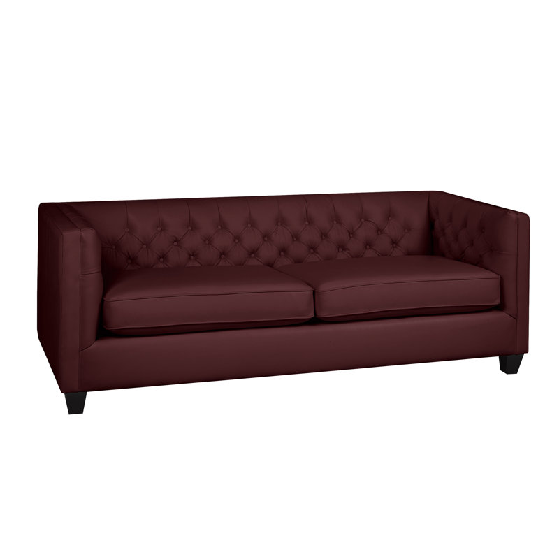 Bourne 84" Genuine Leather Tuxedo Arm Sofa, Cherry Leather Match