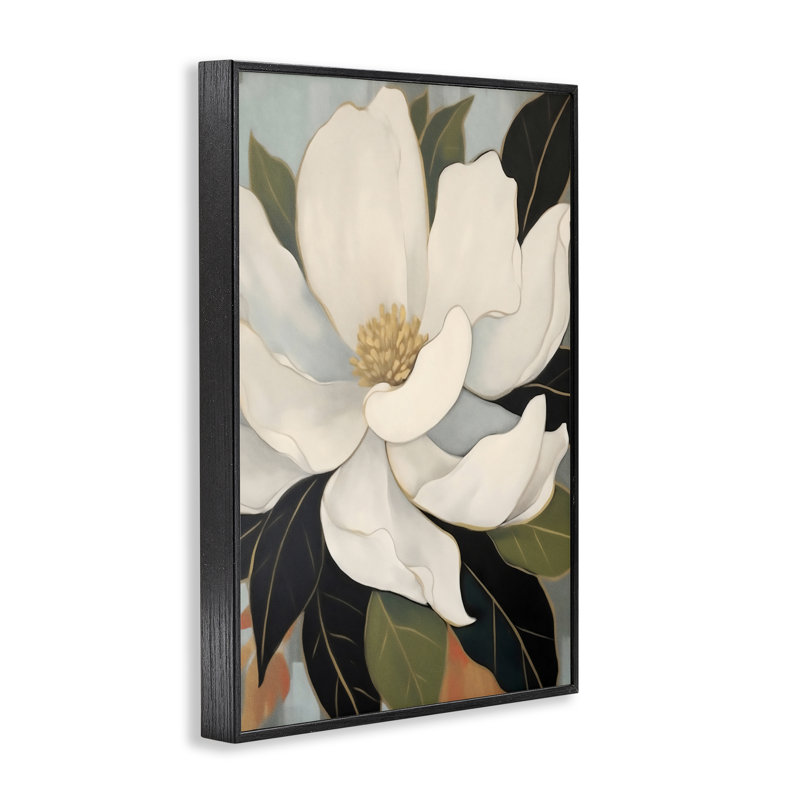 Giclée encadrée de pétales de magnolia ouverts, design par Creative Studio, H 18 po x l 12 po, Giclée encadrée noir minuit