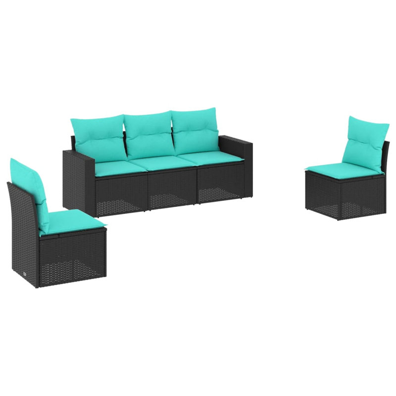  Ensemble de canapé de patio 5 pièces avec coussins en rotin de polyester noir