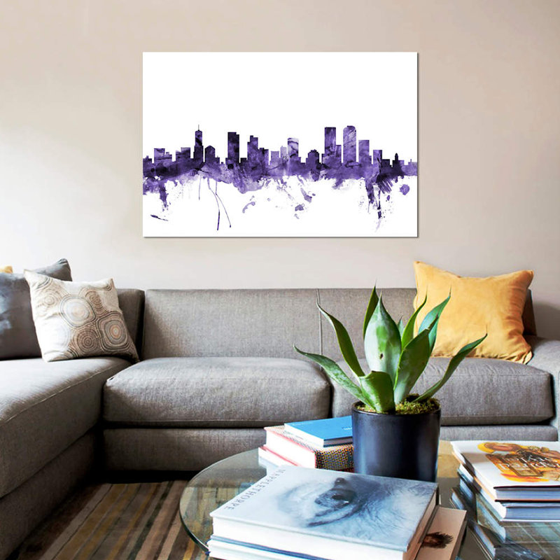 «Denver, Colorado Skyline» par Michael Tompsett, impression sur toile tendue, H 40 po x l 60 po x P 1,5 po, Pas de tapis