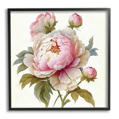 Detailed Pink Peony Flower Buds by Ziwei Li - Floater Frame Print on Wood