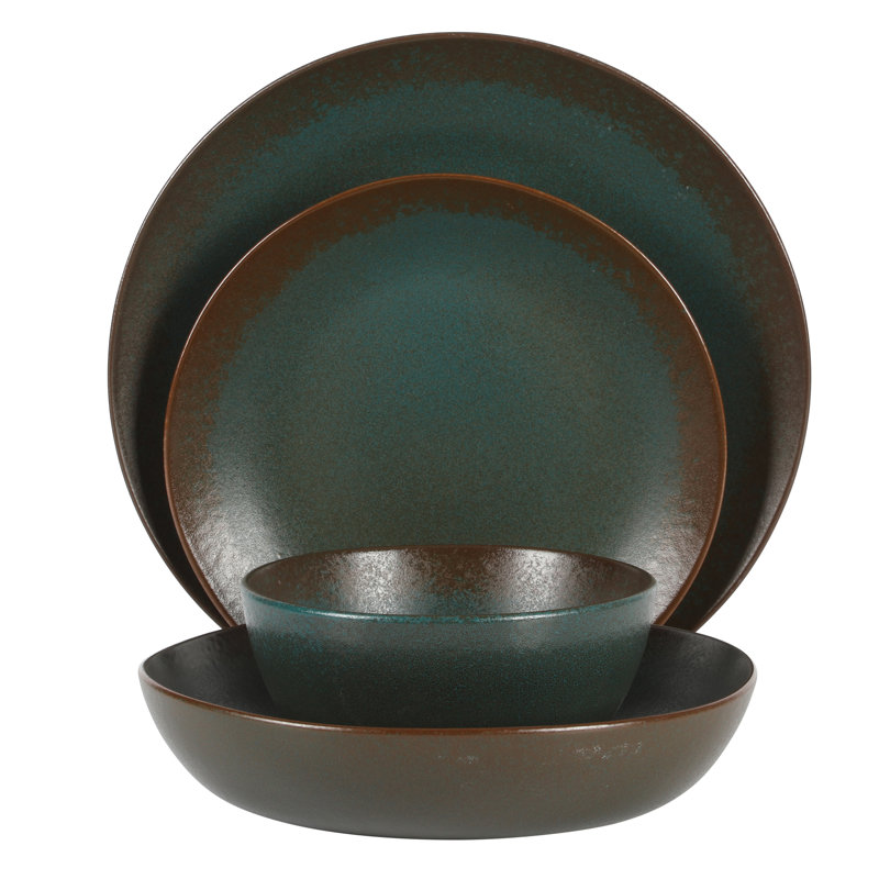 Ensemble 16 pièces de vaisselle et bols en grès réactif Palermo Sun, Bleu agave