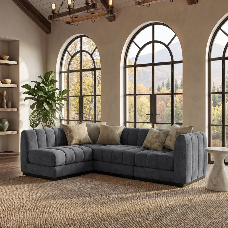 Myrhn Chenille L-Shaped Sleeper Sectional , Gray Chenille