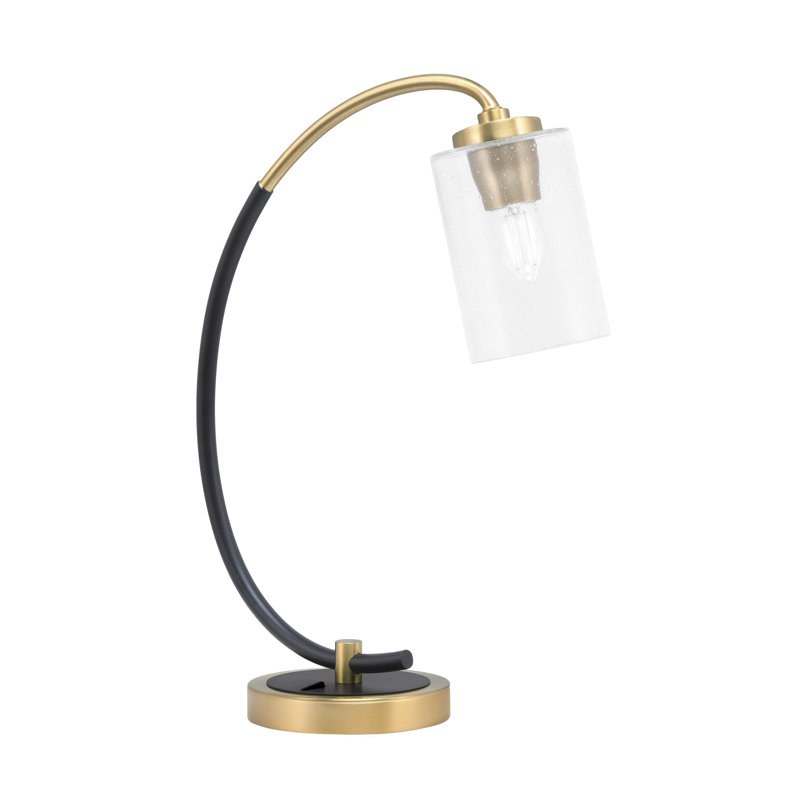 Lampe de bureau en acier inoxydable Guile, Transparent, Noir mat / laiton