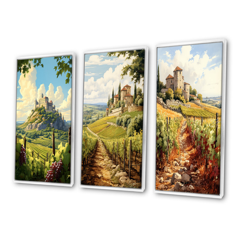 Goshay - France, ensemble de 3 reproductions d'art mural, H 40 po x l 60 po, Cadre flottant blanc