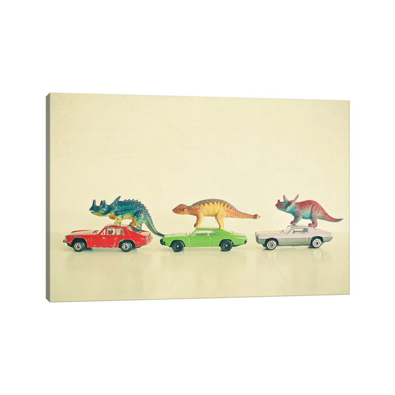 Dinosaurs Ride Cars 1 Piece Wrapped Canvas Wall Art, 30.48 cm H x 20.32 cm W x 1.91 cm D
