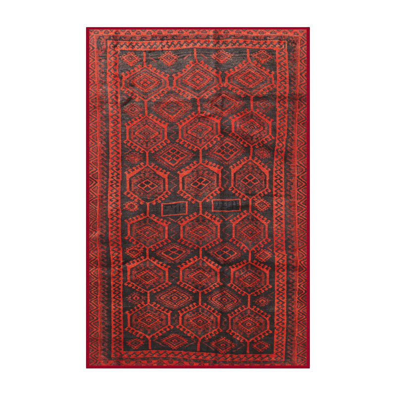 Tapis rouge / noir Southwestern, Rectangle 7 pi x 9 pi