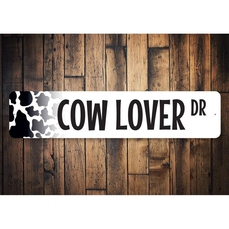 Plaque en aluminium «Cow Lover Street», H 4 po x l 18 po x P 0,04 po