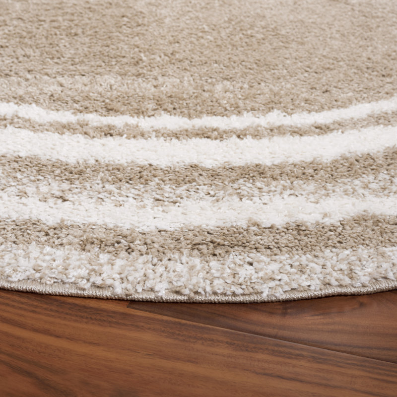 Tapis rayé à poils longs Ota, Rond 6 pi 7 po