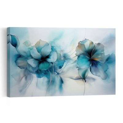 Fleurs bleues éthérées, art mural abstrait contemporain représentant des fleurs naturelles