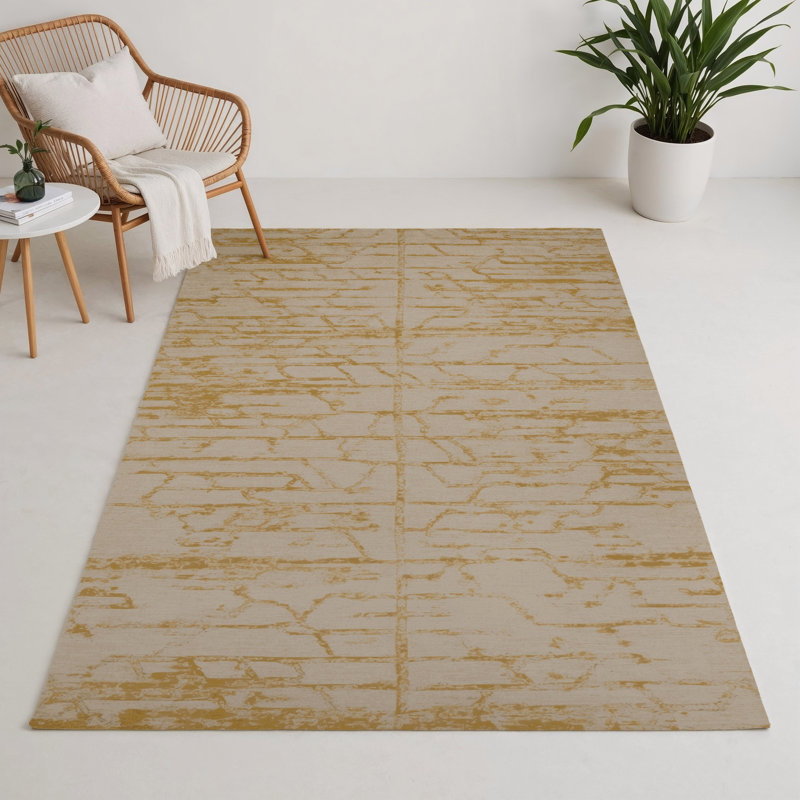 Tapis beige abstrait intérieur et extérieur, Rectangle 9 pi x 12 pi