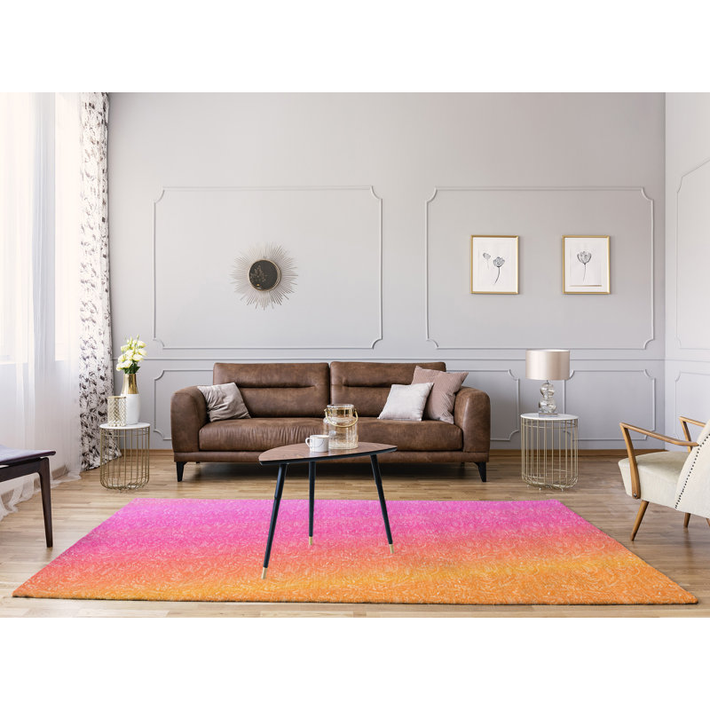 Tapis rouge/jaune dégradé ditsy floral, Rectangle 8 pi x 10 pi