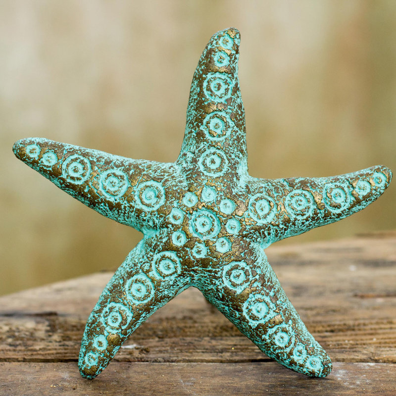 Handcrafted Green and Gold Starfish Wall Sculpture