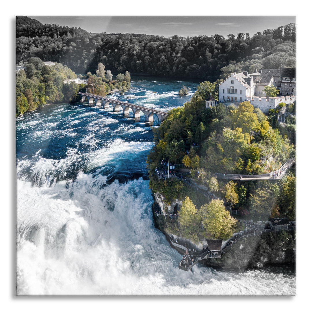 Glasbild Panorama des Rheinfalls in der Schweiz, Detail