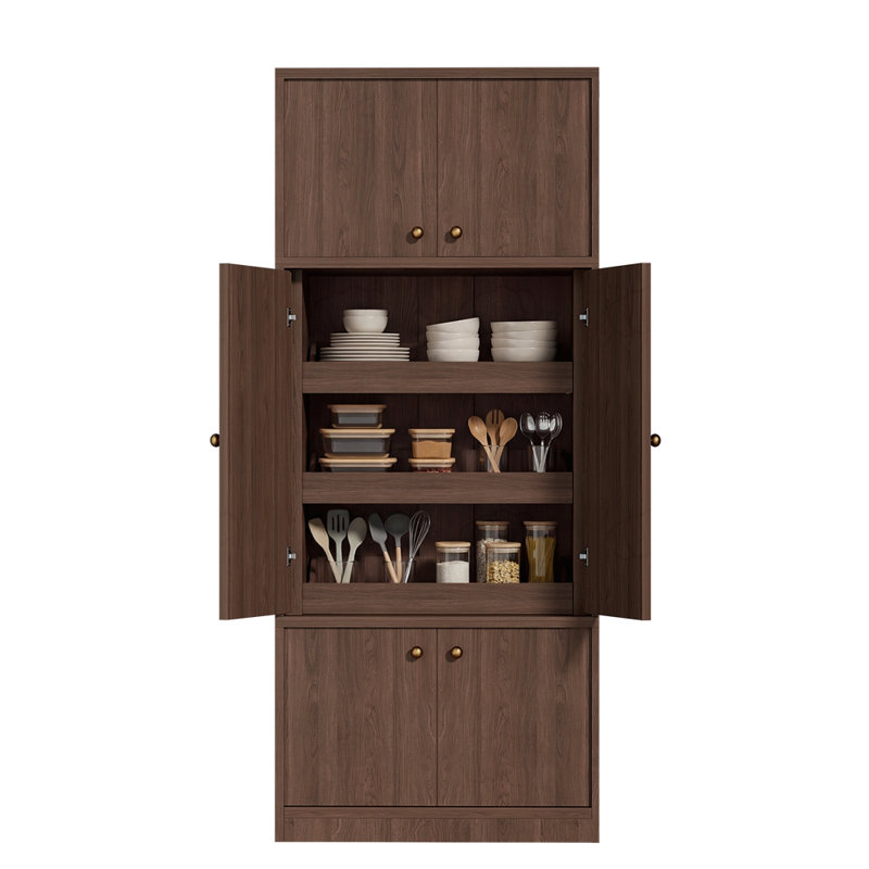 Grand garde-manger autoportant, armoire de rangement 71 pouces avec tablettes réglables, noyer