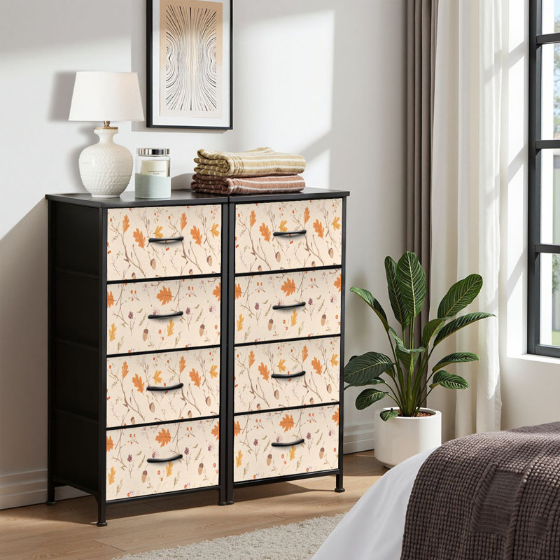 4 Drawer Dresser for Bedroom, Narrow Chest of Drawers, Wooden Top and Study Iron Frame 18"x37.5"-(WxH)