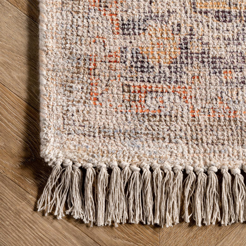 Tapis orange / brun crocheté à la main Cara, Rectangle 5 pi x 8 pi