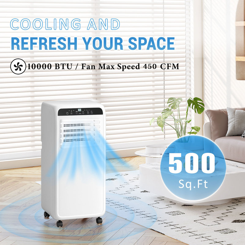 Erivess 10000 BTU Portable Air Conditioner, 3-in-1 Free Standing AC Unit with Cool, Dehumidifier & Fan Modes for Room up to 500 sq.ft, 2 Speeds with Remote Control, 24H Timer, Including Window Kit