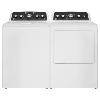 GE Appliances 4.5 cu. ft. Top Load Washer with Stainless Steel Basket, Cold Plus and Wash Boost + 7.2 cu. ft. Electric Dryer with Up to 120 ft. Venting and Extended Tumble