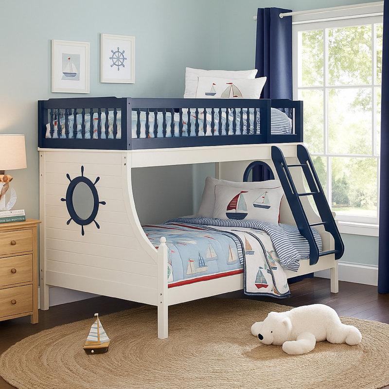 Greggory Kids Twin Over Full Bunk Bed, Blue/White