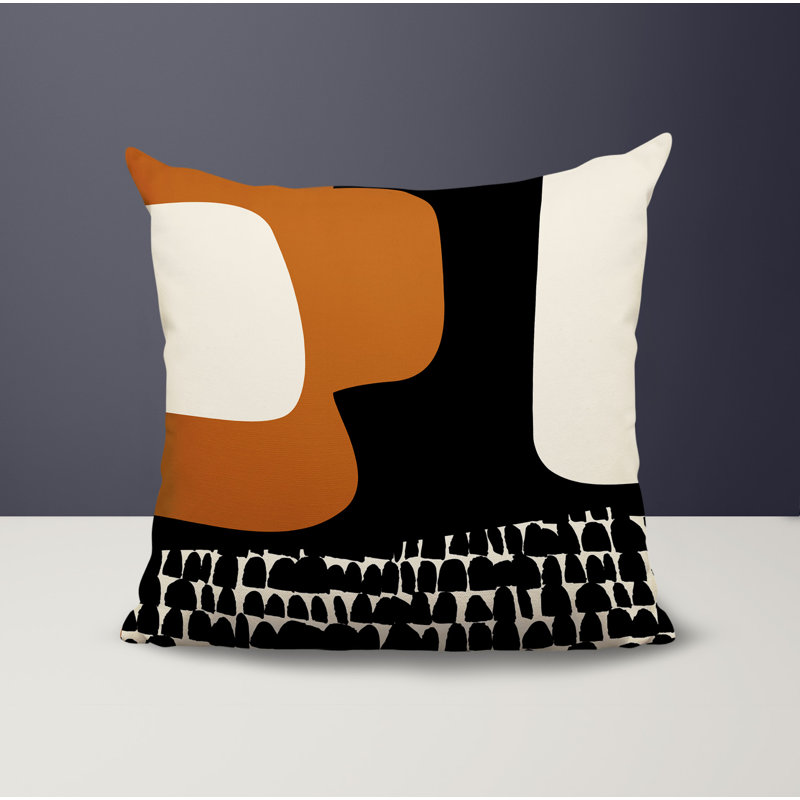 Coussin carré intérieur / extérieur pia, H 15 po x l 15 po, Burnt Orange/Black/Off-White