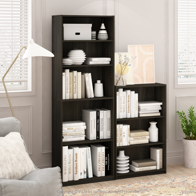 Furinno JAYA Book Shelf Set of 2, 5-Tier Bookshelf, Bookcase, with Adjustable Shelf, 9.5 x 24.5 x 71, for Home Office, Living Room, Espresso