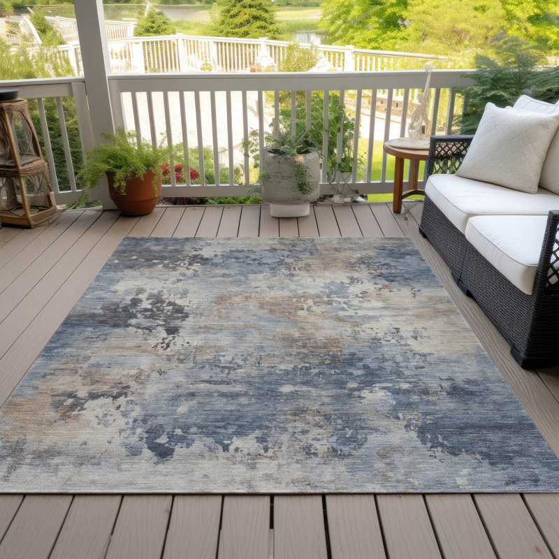 Tapis intérieur / extérieur lavable à la machine Xhevrie, Rectangle 9 pi x 12 pi