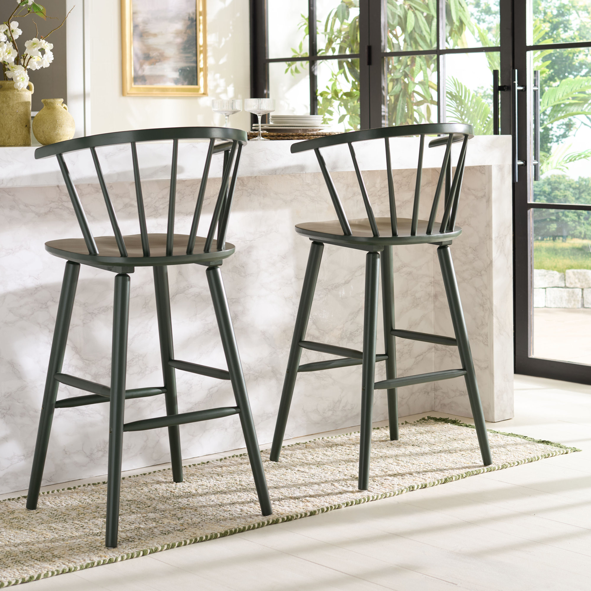 Sheffield Solid Wood Bar & Counter Stool, Garden Green, Bar Stool (29" Seat Height)
