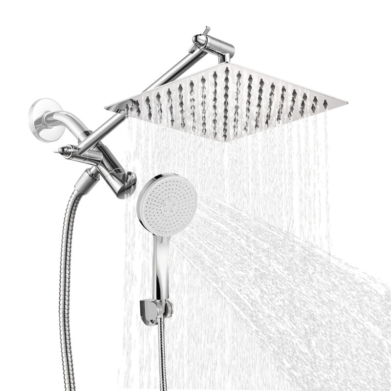 Adjustable 8" High Pressure Dual Shower Head with 5-Spray Handheld Shower, Chrome