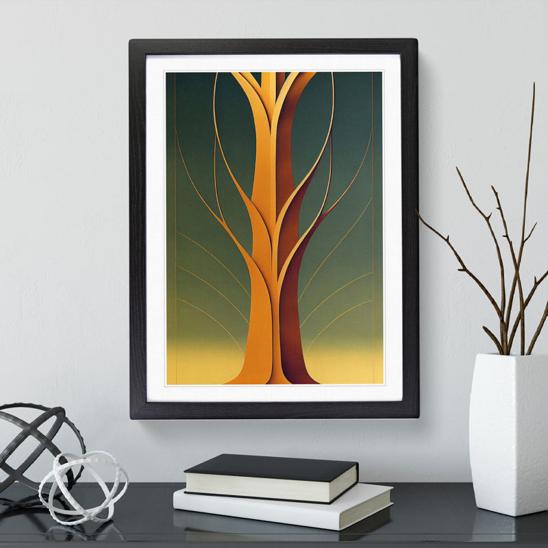 Deco Tree No.1 - Single Picture Frame Print, Black, 34cm H x 25cm W x 2cm D