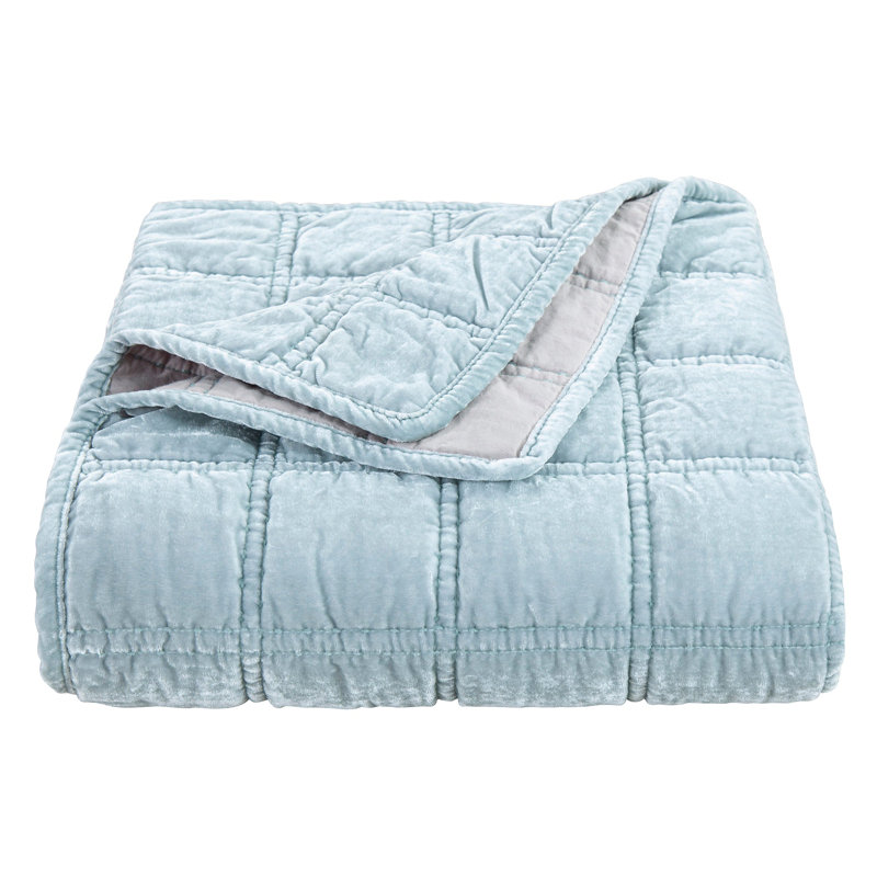 Jeté en velours de soie synthétique Stella, Bleu glacial