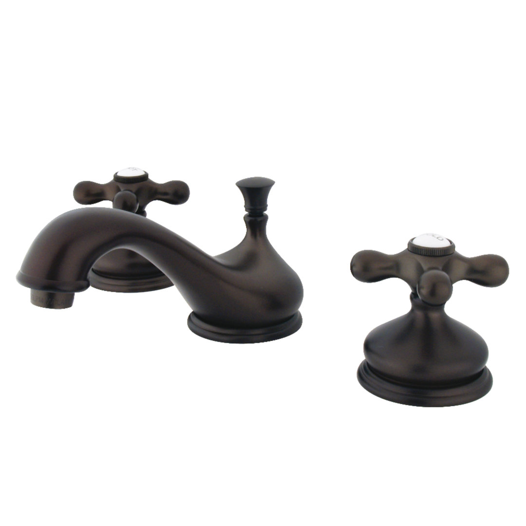 Kingston Brass Heritage Two-Handle 3-Hole Deck Mount Widespread Bathroom Faucet with Brass Pop-Up Drain Kingston Brass 