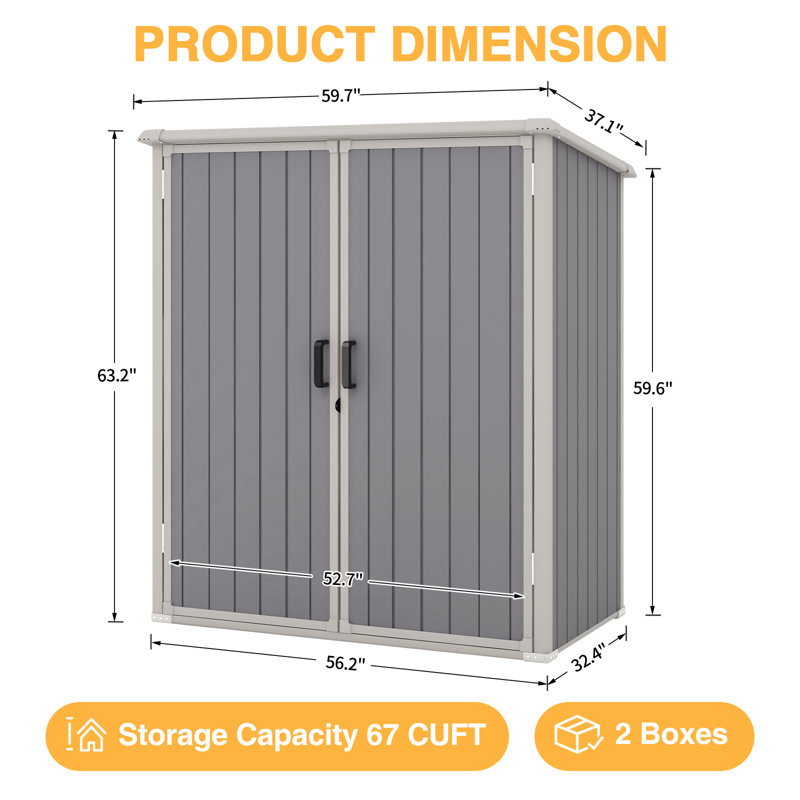 5 ft. W x 3 ft. D Horizontal Storage Shed, Gray