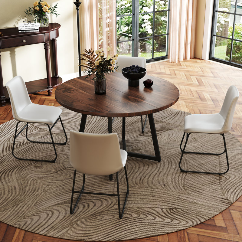Round Dining Set with Sled Base Dining Chairs, White