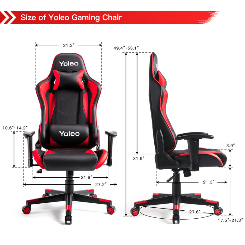 Blue Elephant Adjustable Reclining Faux Leather Swiveling PC & Racing Game Chair, Black/Red
