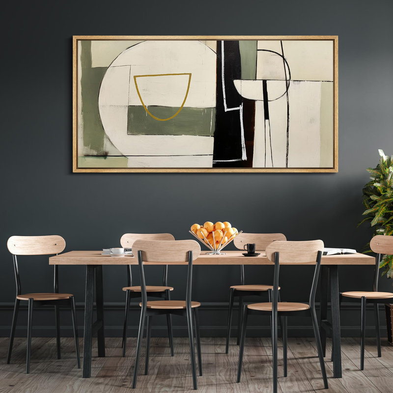 «Mid Century Shape Abstract Geometric Shapes», reproduction encadrée sur toile, H 30 po x l 60 po, Naturel