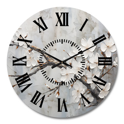 Minimalism White And Grey Cherry Blossom - Cherry Blossom Black Face Wall Clock