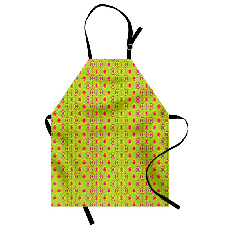 Dakota Fields Retro Apron Unisex Dash Lines and Nested Circles Adult Size Apple Green and Fuchsia