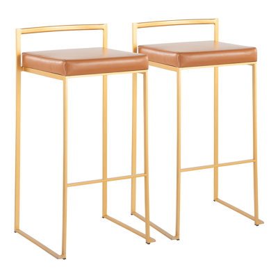 Tabouret de bar contemporain Fuji en similicuir doré par Lumisource - ensemble de 2