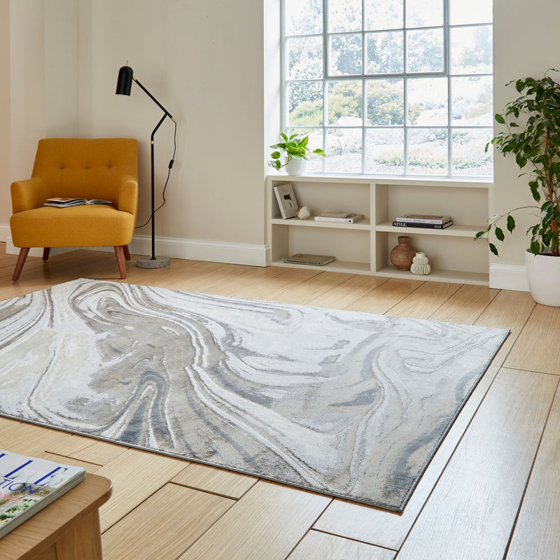 Daiki Machine Woven Silver Area Rug, Rectangle 80 x 150cm