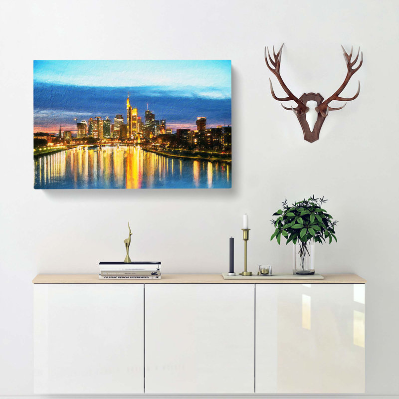 Reflections Of The Frankfurt Skyline - Wrapped Canvas Print, 50cm H x 76cm W x 3cm D