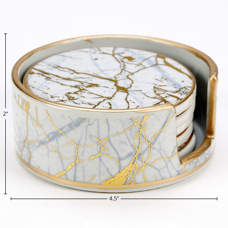 Faux Marble Coaster Set with Holder