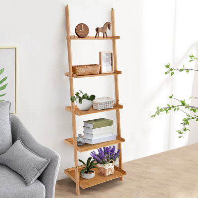 71" H x 25" W Wood Ladder Bookcase