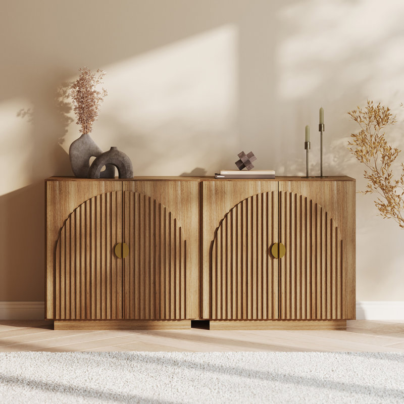 Ensemble de 2 buffets à portes arquées symétriques avec rangement, , Brun caramel