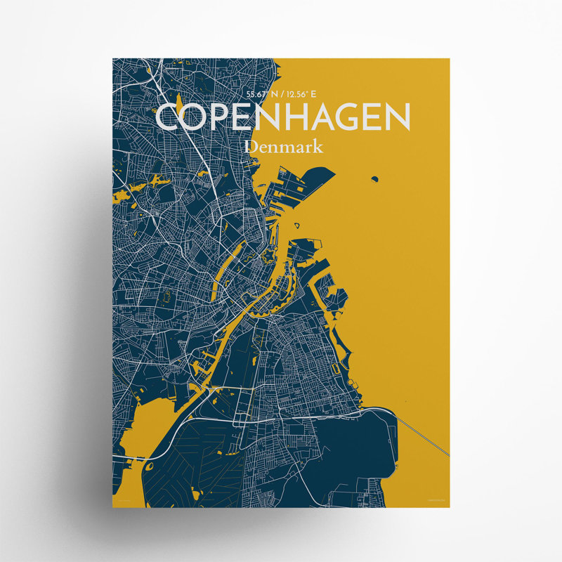 Copenhagen City Map In Amuse - No Frame Print, 24cm H x 18cm W x 0.05cm D