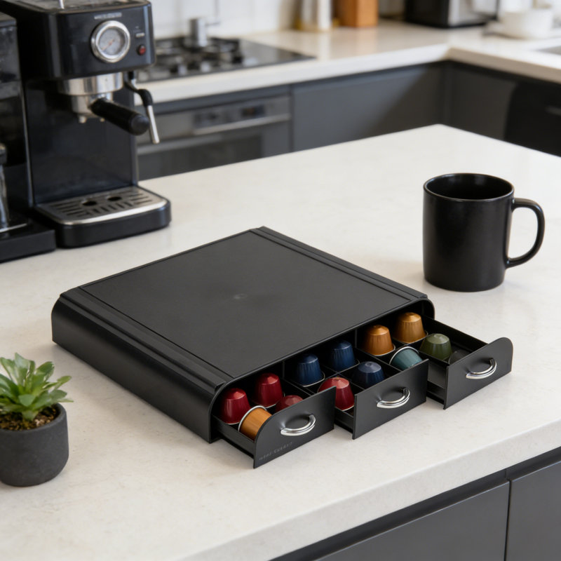 Single Serve Coffee Pod Organizer With 3 Drawers, 36-Capacity Under Coffee Maker Storage, Space-Saving Countertop Drawer System For K-Cups