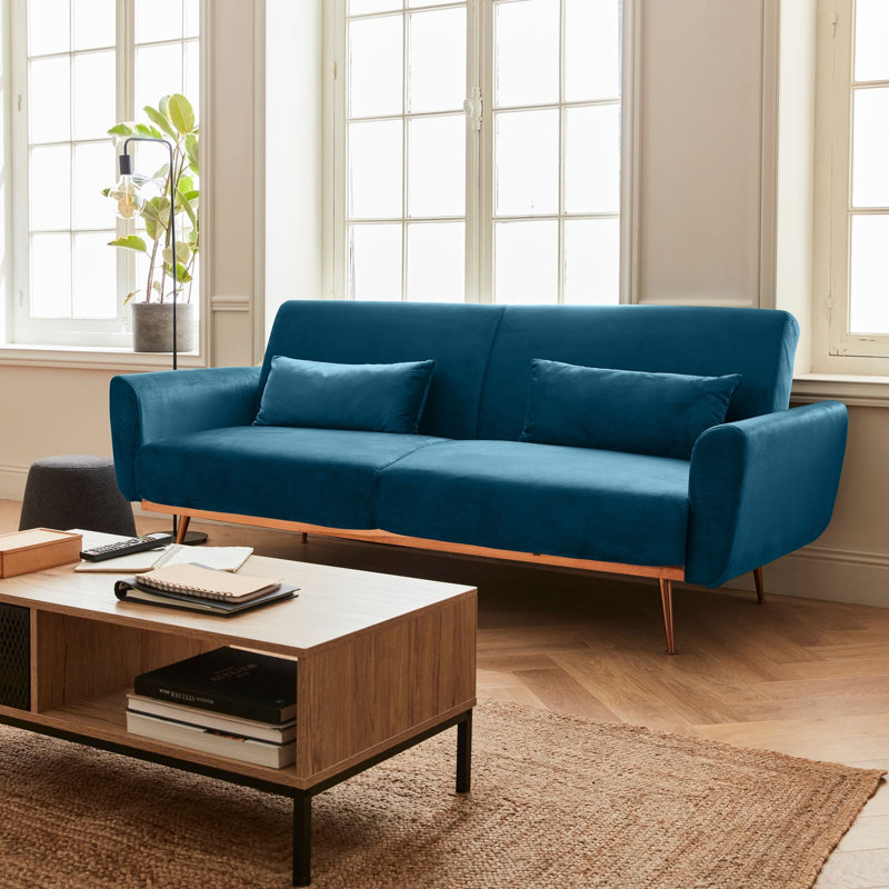 Segera 3-seater velvet convertible sofa bed, Blue